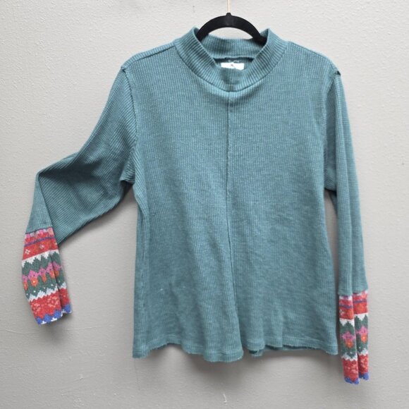 Maurices Sweater Womens XL Teal Waffle Knit Mock Neck Pattern Cuff Casual - Picture 1 of 10